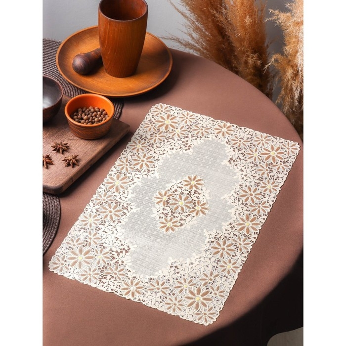 Салфетка ажурная для стола &laquo;Лютики&raquo;, 45&times;30 см , цвет бежево-коричневый
