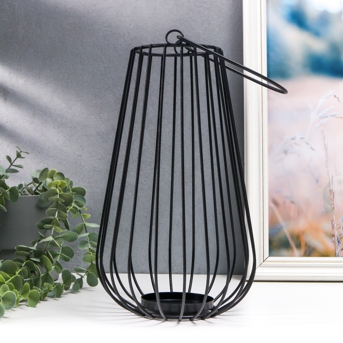 Подсвечник металл, на 1 свечу "Лофт. Вазон" чёрный 32х18х20 см