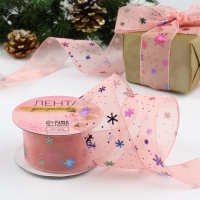 Лента капроновая &laquo;Снежинки&raquo;, 40 мм, 9 &plusmn; 0,5 м, цвет розовый