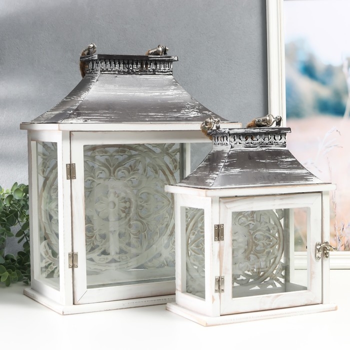 Подсвечник дерево "Медальон лепнина" набор 2 шт 29х22х13 см, 47х19х31 см