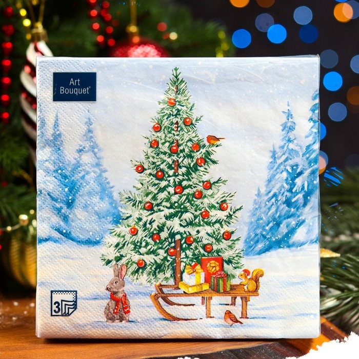 Новогодние салфетки бумажные Art Bouquet &laquo;Лесная красавица&raquo;, 3 слоя, 33х33, 20 шт.
