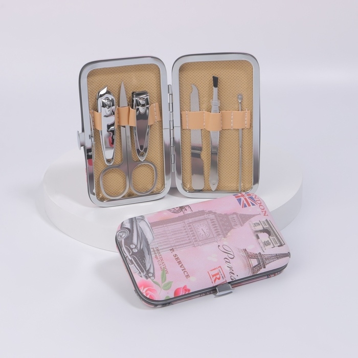 Набор маникюрный &laquo;Париж&raquo;, 6 предметов, в футляре, рисунок МИКС