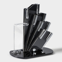 Набор кухонный на подставке Доляна &laquo;Симпл&raquo;, 5 предметов: ножи 7,5 см, 10,5 см, 13 см, 15 см, овощечистка, цвет фиолетовый