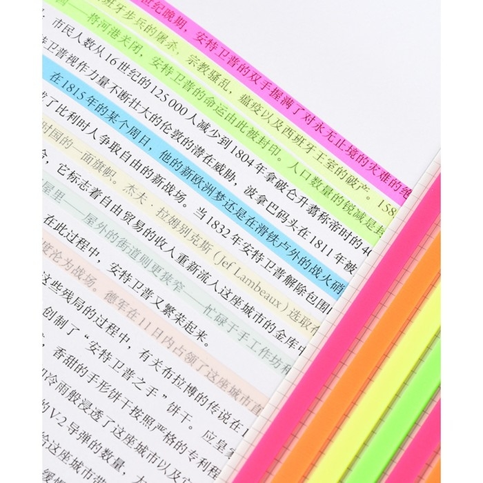 Блок-закладка с липким краем 145 мм х 5 мм, пластик, 4 цвета по 20 листов х 8 листов, флуоресцентный