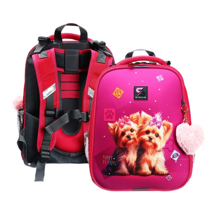 Рюкзак каркасный школьный 38 х 30 х 16 см, эргономичная спинка, Stavia "Йорки", розовый