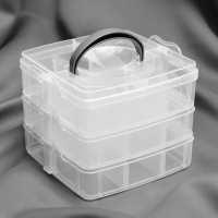 Органайзер для рукоделия, со съёмными ячейками, 3 яруса по 6 отделений, 15 &times; 16 &times; 12,5 см, с ручкой, цвет прозрачный