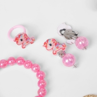 Набор детский &laquo;Выбражулька&raquo; 3 предмета: клипсы, браслет, кольцо, единороги, красный