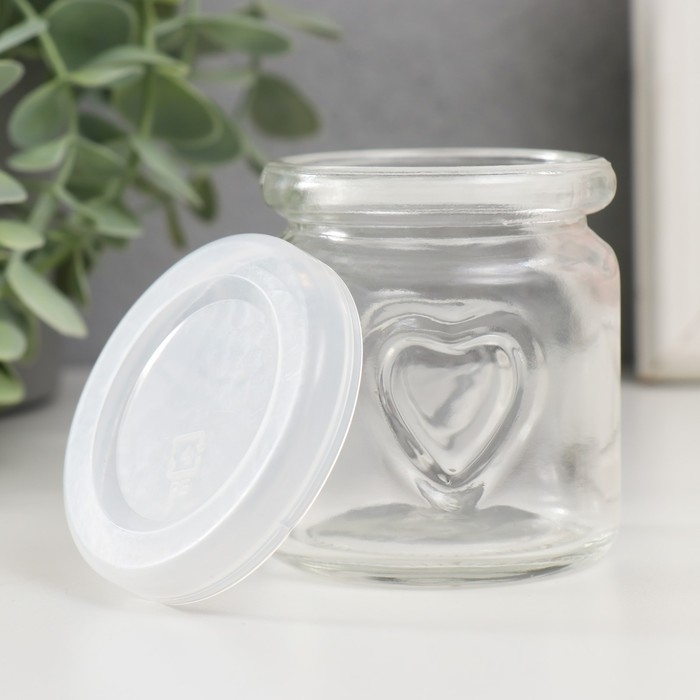 Банка для свечей стекло с крышкой Банка для свечей стекло с крышкой "Сердечко" прозрачная 100 мл 6х6х6,8 см