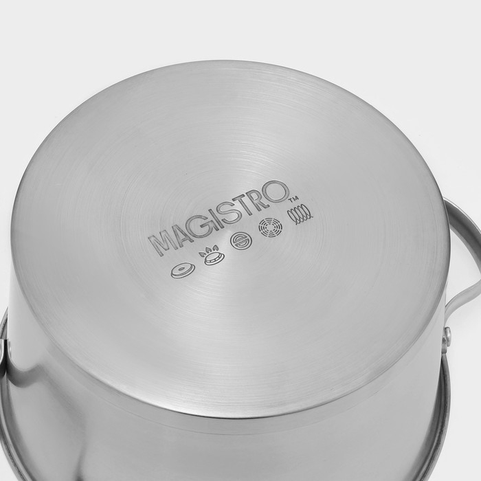 Кастрюля из нержавеющей стали Magistro HiTech Steel, 5,2 л, d=24 см, h=14,5 см, слив для воды, капсульное дно, индукция