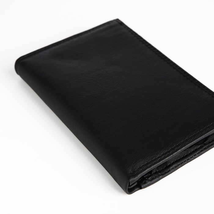 Портмоне мужское без застёжки, 3 в 1, отдел автодокументов, паспорта, карт, купюр, цвет чёрный Портмоне мужское без застёжки, 3 в 1, отдел автодокументов, паспорта, карт, купюр, цвет чёрный