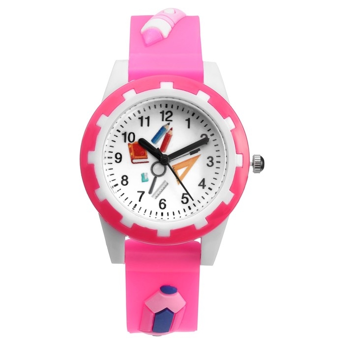 Часы наручные детские, Часы наручные детские, "Художник", d-3 см, ремешок силикон l-20 см, розовые