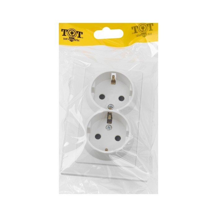 Розетка двухместная TOT Matte Glass, 16 А, скрытая, с з/к, стекло, белая Розетка двухместная TOT Matte Glass, 16 А, скрытая, с з/к, стекло, белая