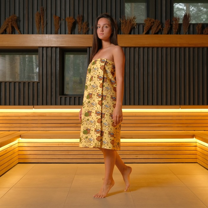 Полотенце для бани Полотенце для бани "С легким паром" жен. парео,80х150см,хл., ваф. полотно