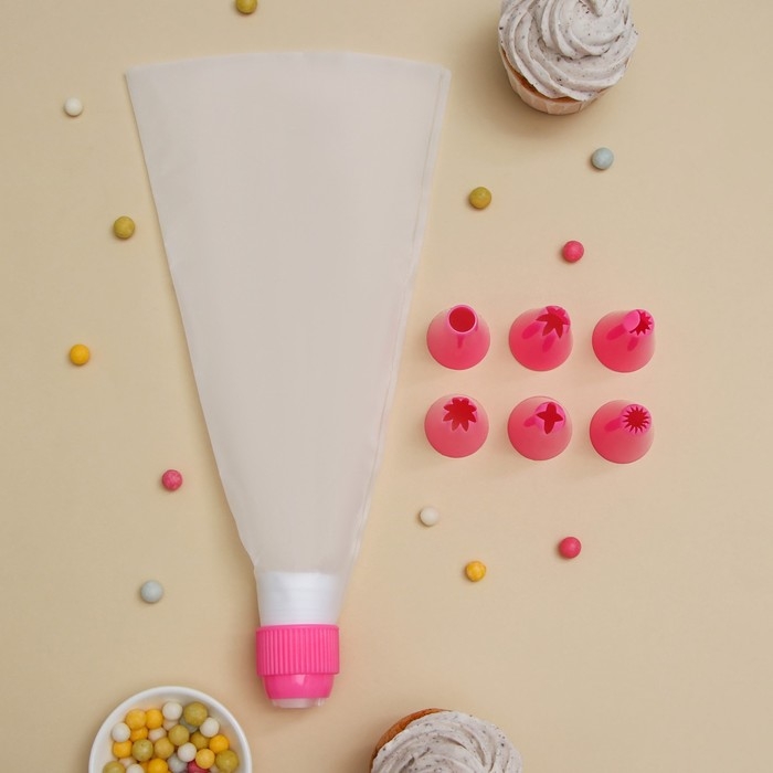 Набор кондитерский Доляна &laquo;Бирюза&raquo;, 6 насадок (основание насадки 2,5 см), 29&times;19&times;3,5 см, насадки и цвет МИКС