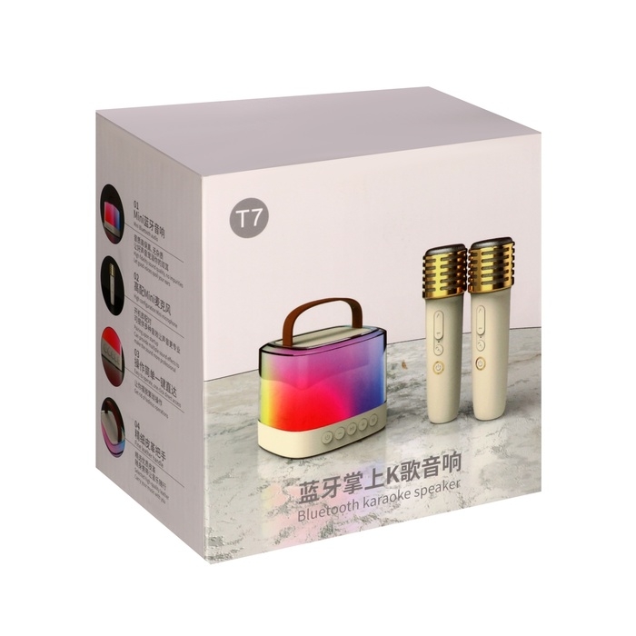 Мини караоке-система T7, 5 Вт, микрофон, 1800/800мАч, Jack 3.5, Type-С, RGB, бежевая
