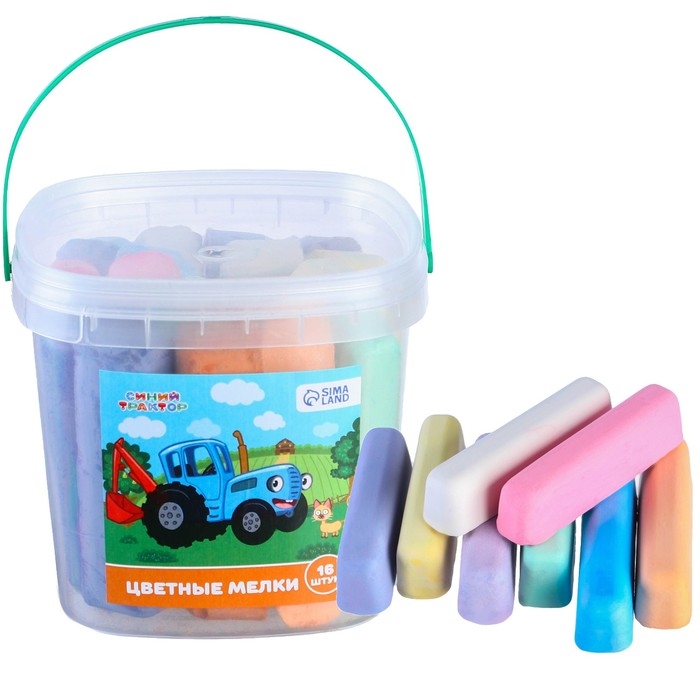Набор цветных мелков Синий трактор, 16 штук, 8 цветов