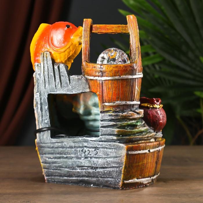 Фонтан настольный полистоун от сети Фонтан настольный полистоун от сети "Два карпа у водяной мельницы" 26х21х16 см