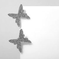 Серьги со стразами «Бабочки» малыши, цвет белый в серебре Серьги со стразами «Бабочки» малыши, цвет белый в серебре