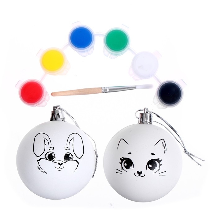 Ёлочные шары под раскраску на новый год &laquo;Новый год&raquo;, 2 шт, краски, новогодний набор для творчества