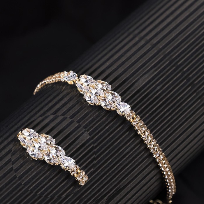 Браслет со стразами &laquo;Циркон&raquo; изыск, узор, цвет белый в розовом золоте, 15см