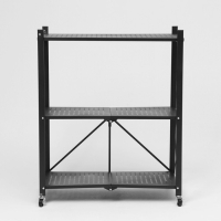 Стеллаж складной на колесах, 3 полки, 71&times;34&times;88 см, цвет чёрный матовый