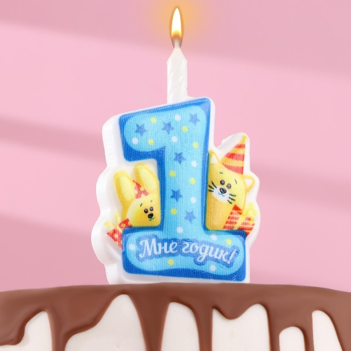 Свеча в торт Свеча в торт "Мне годик!" с котом и кроликом, 9,7 см, 12 мин, 40 г
