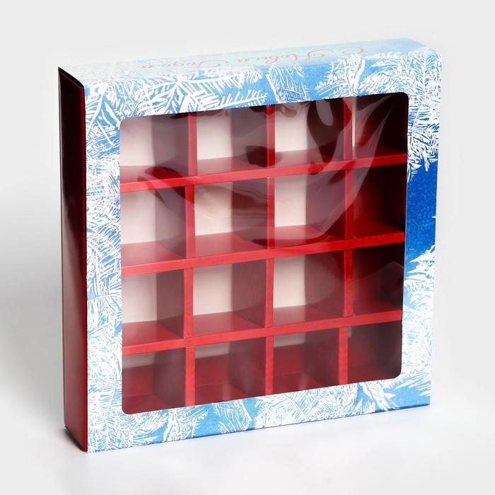 Новый год. Коробка под 16 конфет Новый год. Коробка под 16 конфет "Снегири", 17,7х17,7х3,8 см, кондитерская упаковка