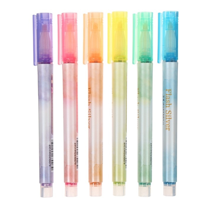 Набор маркеров текстовыделителей 6 цветов, с блестками Набор маркеров текстовыделителей 6 цветов, с блестками