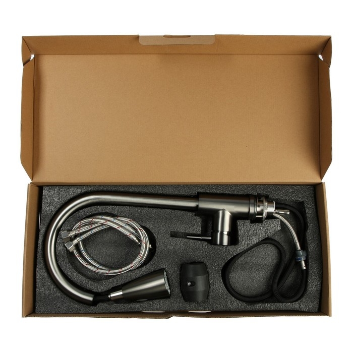 Смеситель для кухни ZEIN Z4961, нержавеющая сталь, с выдвижной лейкой, 2 режима, серый