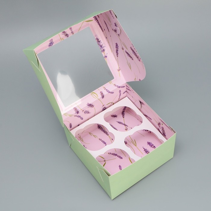 Коробка для капкейков, кондитерская упаковка двухсторонняя, 4 ячейки &laquo;С любовью&raquo;, 16 х 16 х 10 см