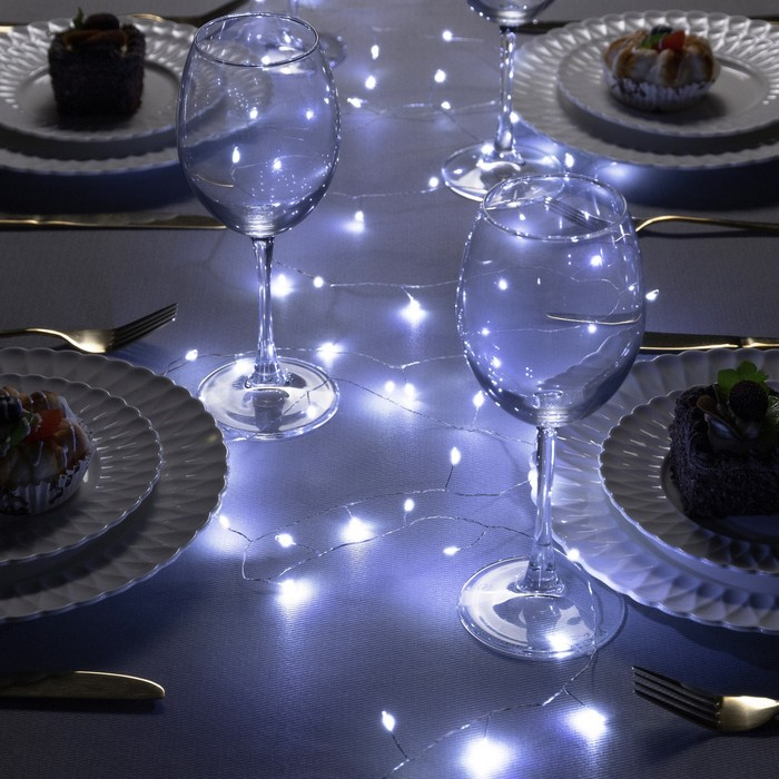 Гирлянда &laquo;Мишура&raquo; 10 м роса, IP20, серебристая нить, 200 LED, свечение белое, 12 В