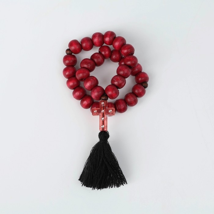 Чётки деревянные «Православные» 30 бусин, крестик мал. с кистью, цвет красный Чётки деревянные «Православные» 30 бусин, крестик мал. с кистью, цвет красный