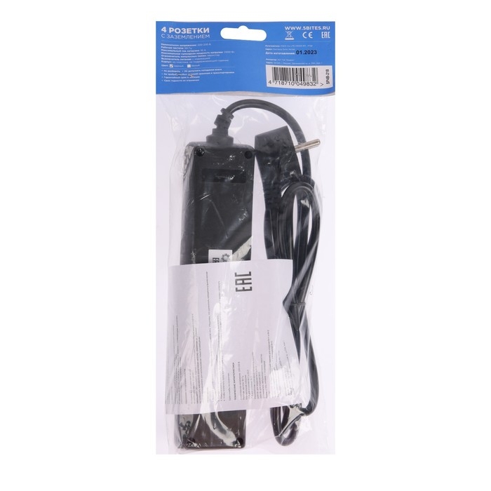 Сетевой фильтр 5bites SP4B-218 4S, 4 розетки, 1.8 м, 10 А, 3х0.75 мм2, с выкл., черный