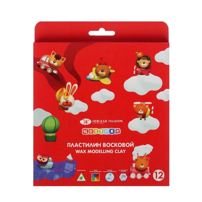 Пластилин мягкий (восковой) ЗХК Пластилин мягкий (восковой) ЗХК "Цветик", 12 цветов, 180 г, со стеком, 3241785