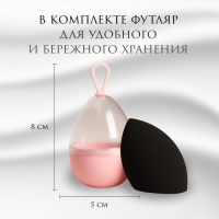 Скошенный спонж для макияжа &laquo;Капля&raquo;, 6 &times; 4 см, увеличивается при намокании, в футляре, цвет чёрный