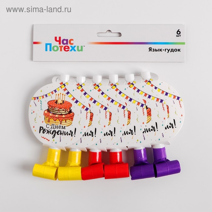 Язычки-гудки &laquo;Празднечный торт&raquo;, набор 6 шт.