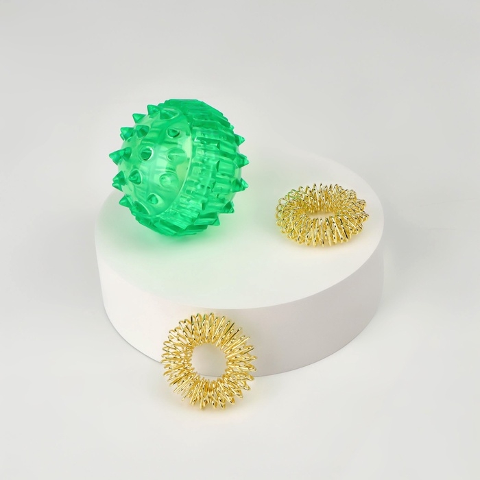 Массажер пластик универс Шарик с 2 кольцами зеленый пакет ОТ
