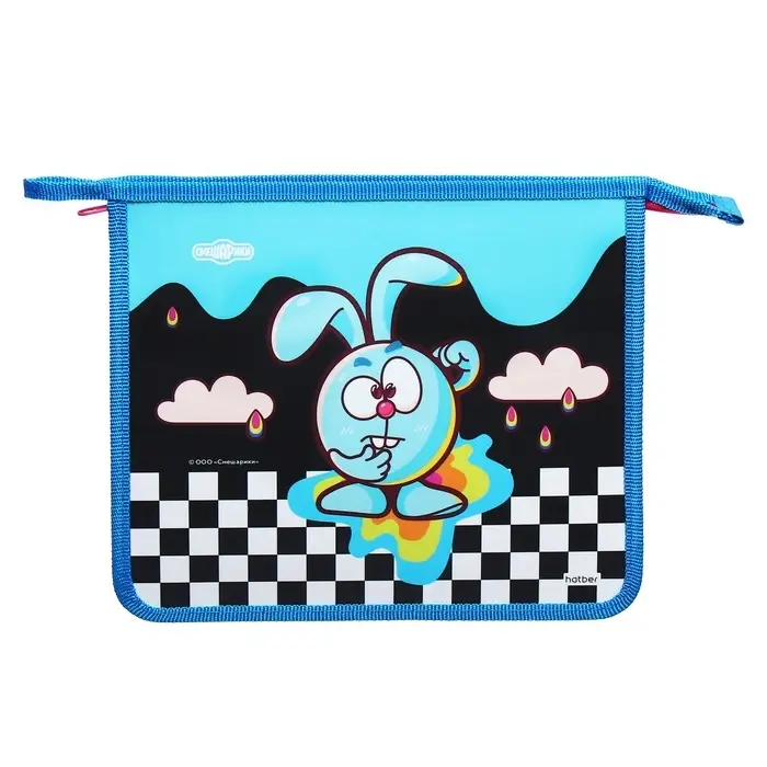 Папка для тетрадей А5, 205 х 240 х 40 мм, молния сверху, пластик/текстиль, Hatber "Смешарики Крош"