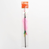 Дразнилка-удочка с перьями, пуховым хвостиком и бусинами, розовая Дразнилка-удочка с перьями, пуховым хвостиком и бусинами, розовая