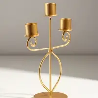 Подсвечник металл на 3 свечи "Канделябр" d=2,5 см золото 14,5х8х24 см