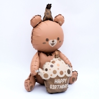 Воздушный шар фольгированный 23" &laquo;Мишка с тортом&raquo;, фигура