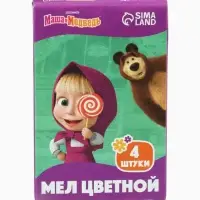 Мелки цветные школьные, 4 шт. &laquo;Маша и медведь&raquo;, прямоугольные