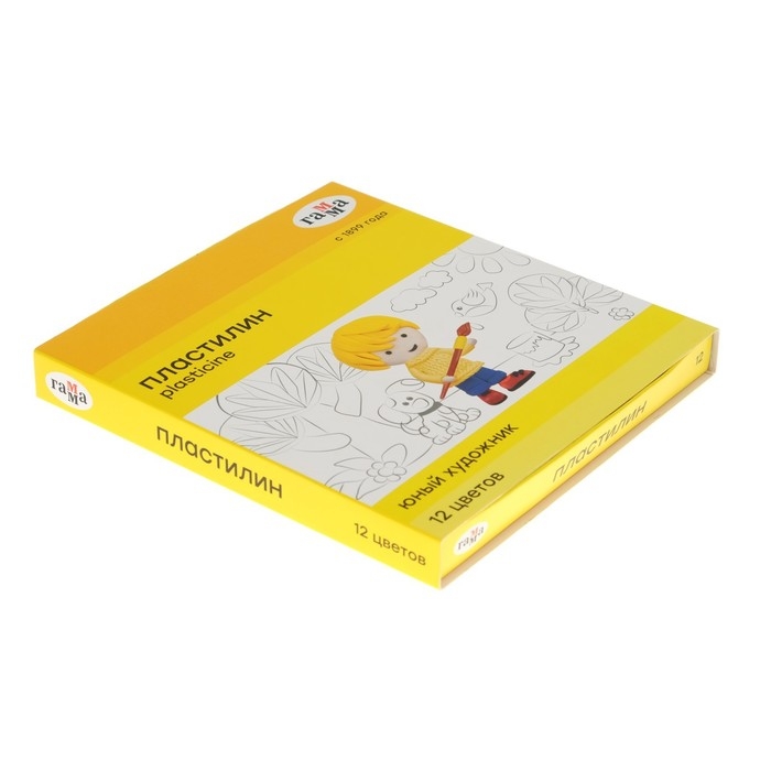 Пластилин 12 цветов 168 г, Пластилин 12 цветов 168 г, "Гамма" "Юный художник", со стеком