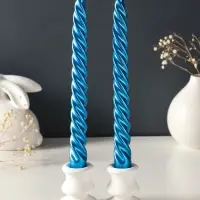 Набор свечей витых, 2,3х 24,5 см, 5 ч, 50 г, 2 штуки, синий металлик