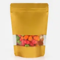 Пакет дой - пак, матовый, золотой с окном, 14&times;20+ 4 см