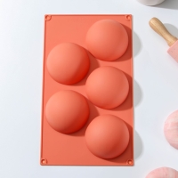 Форма для выпечки Доляна &laquo;Полусфера&raquo;, силикон, 29,5&times;17 см, 5 ячеек, d=8 см, цвет МИКС