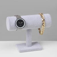 Подставка для часов, браслетов, цепочек &laquo;Мини&raquo;, флок, 16&times;6&times;14см, d=5см, цвет серый