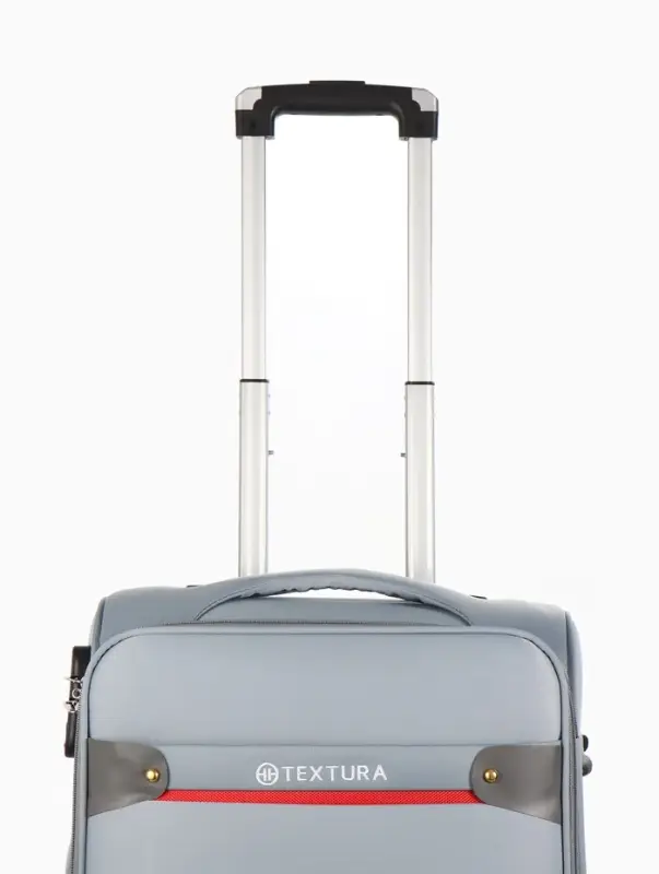 Чемодан 20",Текст,36*25*58,отд на молнии,1 нар/карм, увелич,код замок,4 колеса, т.серый