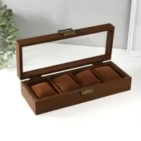 Шкатулка дерево под часы 4 деления  "Стиль" коричневая 12х31х7,5 см