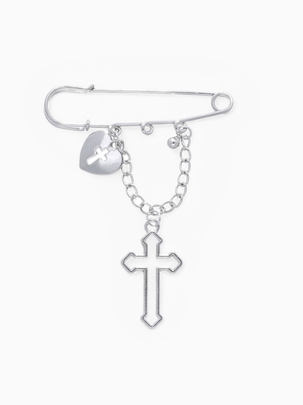 Булавка &laquo;Крест&raquo; и сердце, цвет серебро